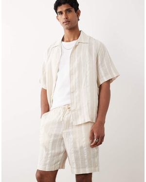 Mango Cotton Mix Relaxed Fit Striped Shorts - White