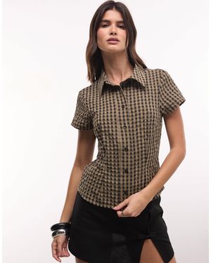 Collusion Chemise manches courtes ajustée à carreaux - Noir