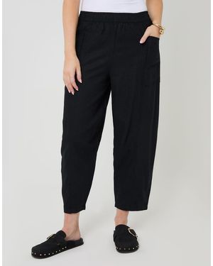 Threadbare Linen Blend Pocket Detail Barrel Leg Trousers - Black