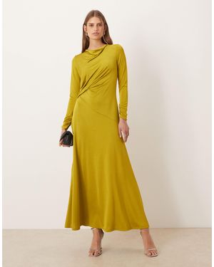 ASOS Long Sleeve Ruched Knot Detail Maxi Dress - Yellow