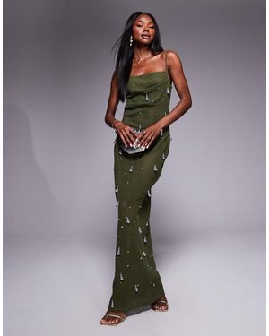 ASOS Crochet Cami Midi Dress With Iridescent Droplet Sequin - Green