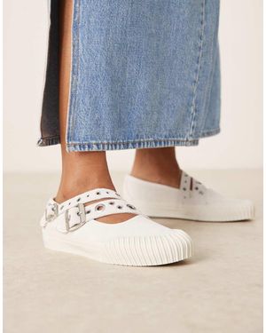 Vans Bailarinas Blancas Estilo Merceditas Con Correas Cruzadas Y Detalle De Hebillas De - Azul