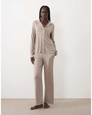 DKNY Long Sleep Ribbed Pyjama Set - Natural