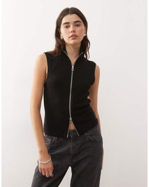 Weekday Top Senza Maniche Con Zip E Collo A Lupetto - Nero