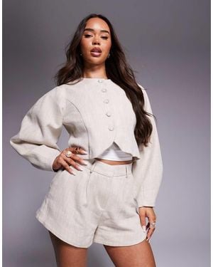River Island Collarless Puff Sleeve Blazer - Grey