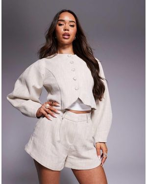 River Island Collarless Puff Sleeve Blazer - Grey