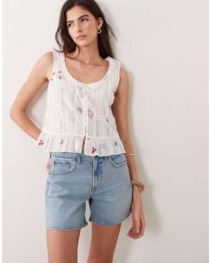 Abercrombie & Fitch High Rise Denim Dad Short With Clean Hem - Blue