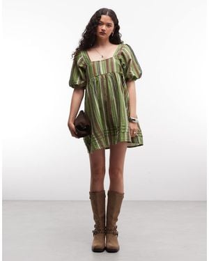 Reclaimed Vintage Stripe Linen Blend Smock Dress - Green