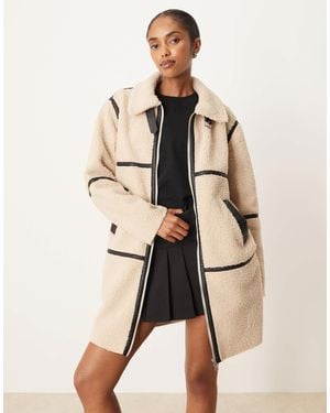 Jdy Borg Contrast Piping Coat - Natural