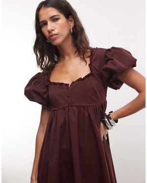 Monki Vestido Mini Babydoll Con Botones En-Rojo - Morado
