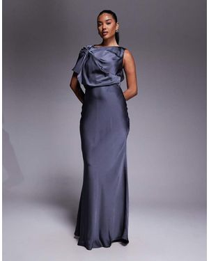 Jarlo Drape Shoulder Detail Satin Maxi Dress - Blue