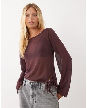 Mango Teen haut en maille légère avec détail à nouer, prune - Violet