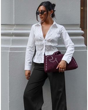 Princess Polly Camisa Blanca De Manga Larga Y Estilo Años 90 Con Cuerpo Fruncido De Tejido Rico En Algodón Cultivate De - Gris