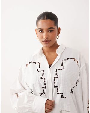 ARRANGE Curve Oversized Shirt With Cutwork Embroidery - Natural