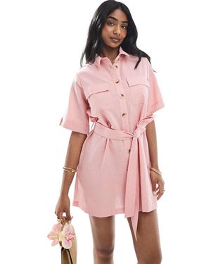 Wednesday's Girl Button Through Mini Shirt Dress - Pink