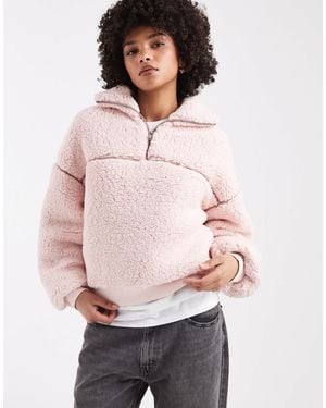 Miss Selfridge Half Zip Borg Jacket - Gray