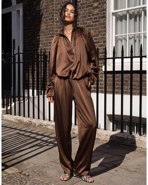 Missy Empire Satin Drawstring Relaxed Trousers - Brown