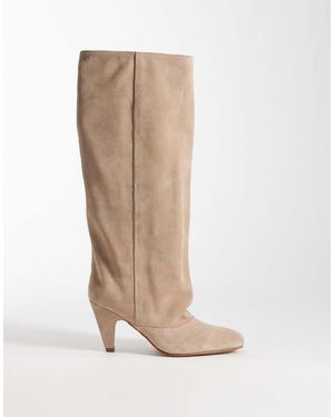 Bronx Lux-yy Slouchy Kitten Heel Knee Boots - White