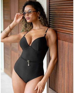 Pour Moi St Barts Push-Up Boost Padded Underwired Tummy Control Swimsuit - Black