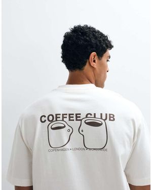 SELECTED Camiseta De Corte Boxy De Tejido Grueso Seleccionada Con Estampado Trasero Coffee Club En Color Crema-Blanco - Gris
