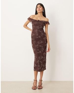 Motel Catrin Off Shoulder Midaxi Floral Dress - Natural