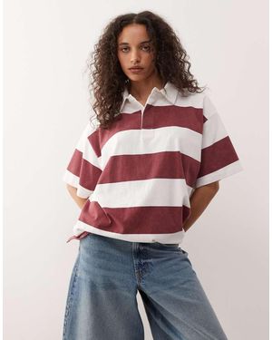 Collusion Short Sleeve Bold Striped Rugby Top - Red