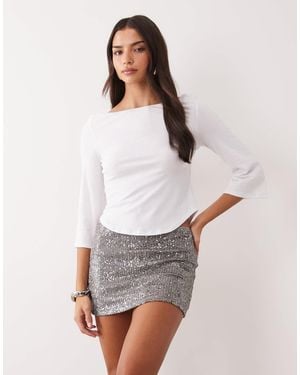 ASOS Allover Sequin Micro Mini Skort - White