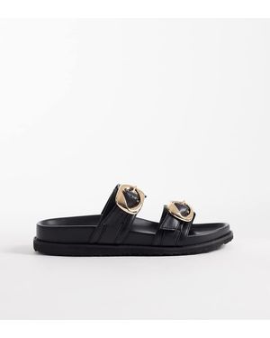 Public Desire Emery Double Buckle Flat Sandals - Black