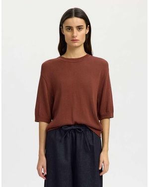 SELECTED Top Color Cereza Caoba De Punto-Rojo