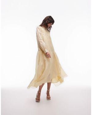 & Other Stories Vestido Largo Texturizado Con Diseño Voluminoso, Detalle De Encaje Y Volantes Escalonados De -Neutro - Blanco