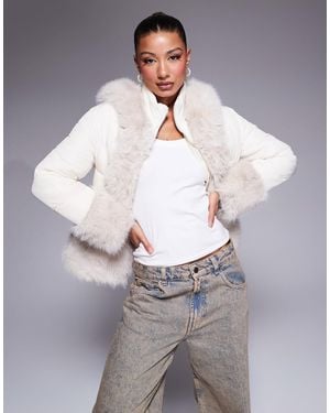 River Island Faux Fur Short Puffer Jacket - Gray