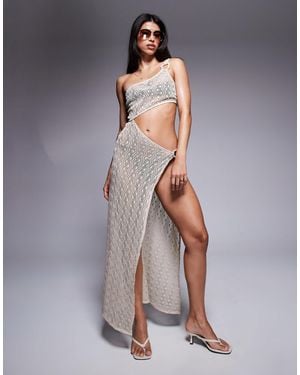 ASOS Rina Raffia Flower Maxi Beach Dress - Gray
