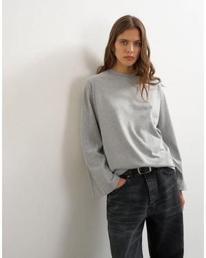 TOPSHOP Seamed Detail Long Sleeve Skater Top - Gray