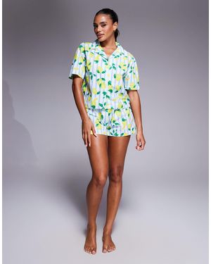 River Island Shirt And Shorts Pajama Set - White