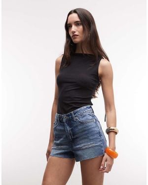 River Island Pantalones Cortos Vaqueros Con Bolsillos Rasgados De -Azul
