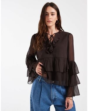 ONLY Ruffles Detail Blouse - Black