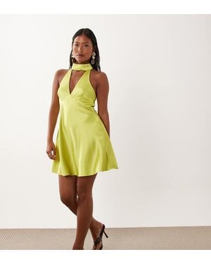 Miss Selfridge Satin Mini Dress With Scarf Neck - Yellow