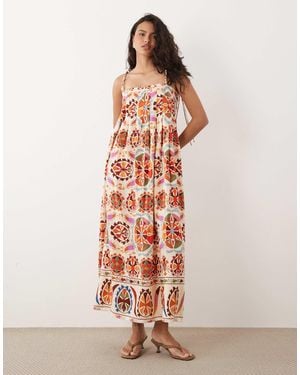 Vila Beaded Strap Pleated Cami Maxi Dress - Red
