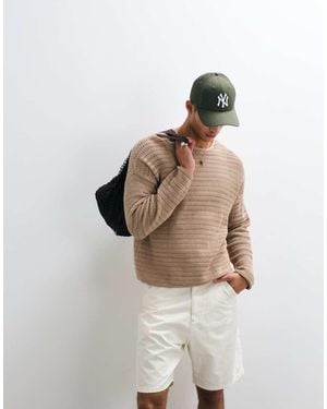 ASOS Oversized Long Sleeve Knit Ribbed T-shirt - Natural