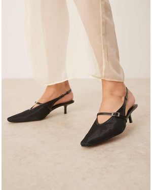 Mango Square Sling Back Kitten Heel With Buckle Detail - Natural