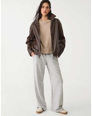 Stradivarius Knit Round Neck T-Shirt - Natural