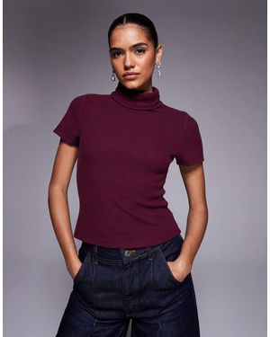 ASOS Brushed Rib Short Sleeve Roll Neck Top - Purple