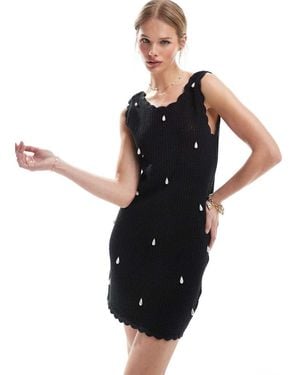4th & Reckless Crochet Pearl Embellished Scallop Trim Mini Beach Dress - Black