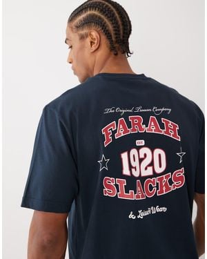 Farah Caligo Graphic Logo T-Shirt With Back Print - Blue