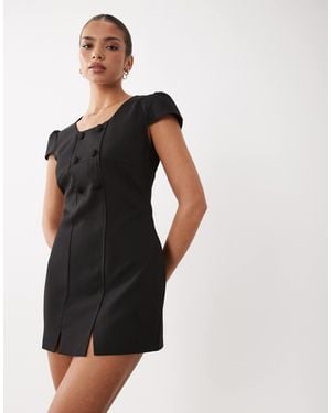 Lioness Rosa Placket Detail Cap Sleeve Tailored Mini Dress - Black