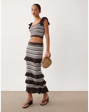 ASOS Striped Frill Maxi Skirt - White