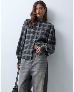 ASOS Hemd mit gerafften ärmeln und stehkragen - Grau