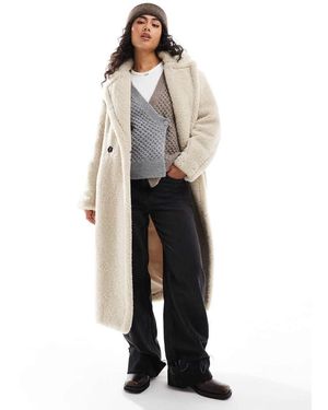 Bershka Oversized Longline Shearling Coat - Natural