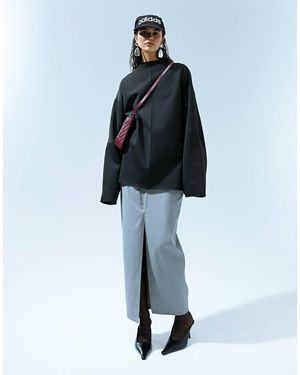 ASOS Sudadera Negra De Manga Larga Ancha Con Abertura Lateral De Tejido Efecto Neopreno De - Azul
