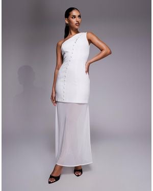 Kaiia Exclusive One Shoulder Button Through Detail Sheer Hem Maxi Dress - Purple